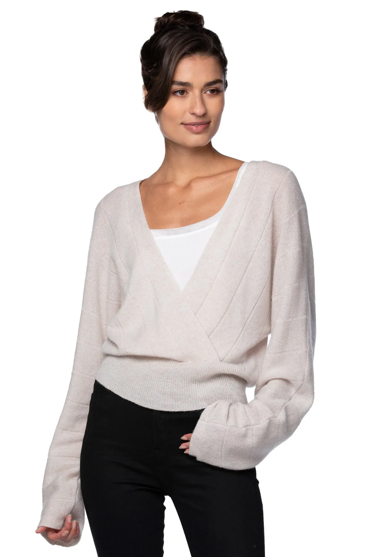 100% Cashmere Camilla Front Crossover Sweater Knit