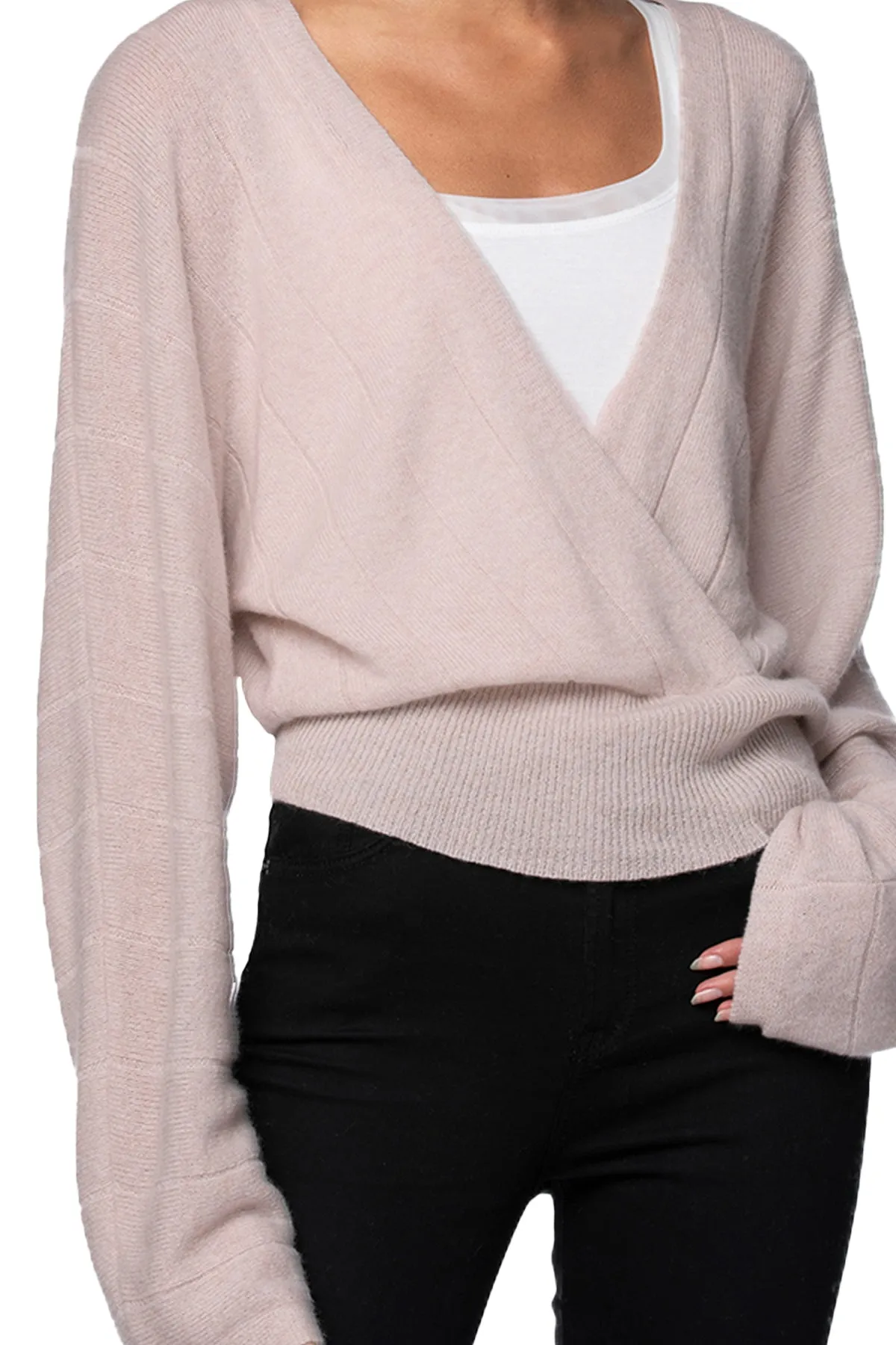 100% Cashmere Camilla Front Crossover Sweater Knit