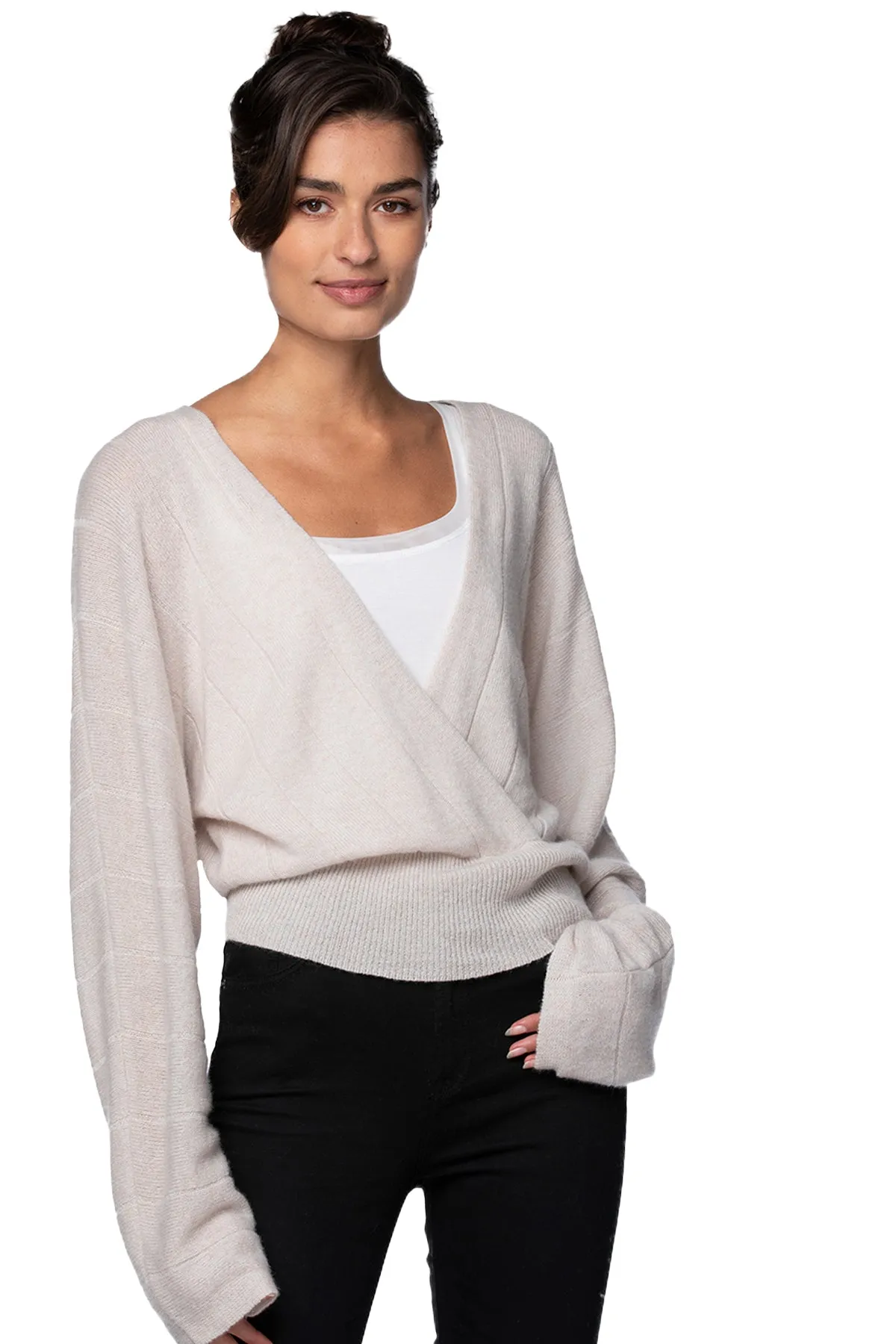 100% Cashmere Camilla Front Crossover Sweater Knit