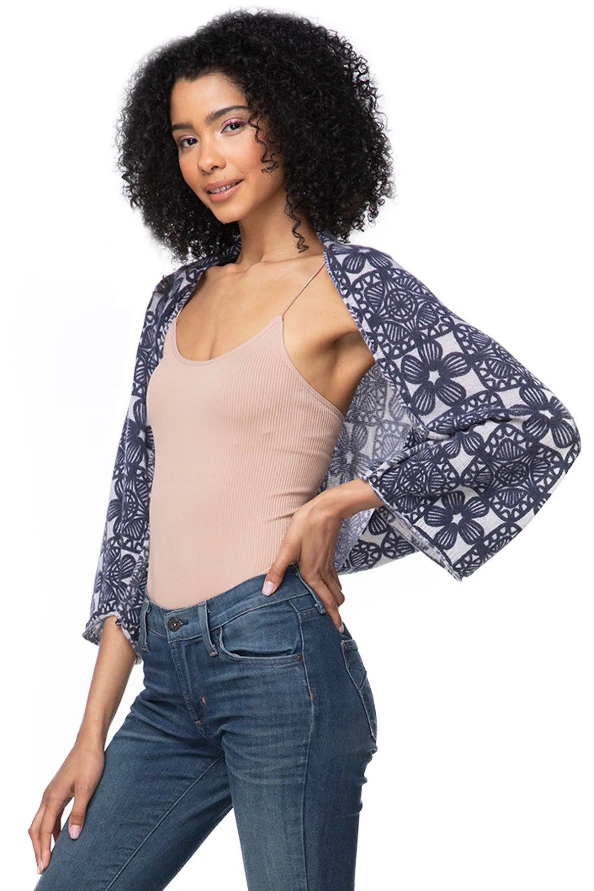 100% Cashmere Printed Ballerina Shrug Sweater