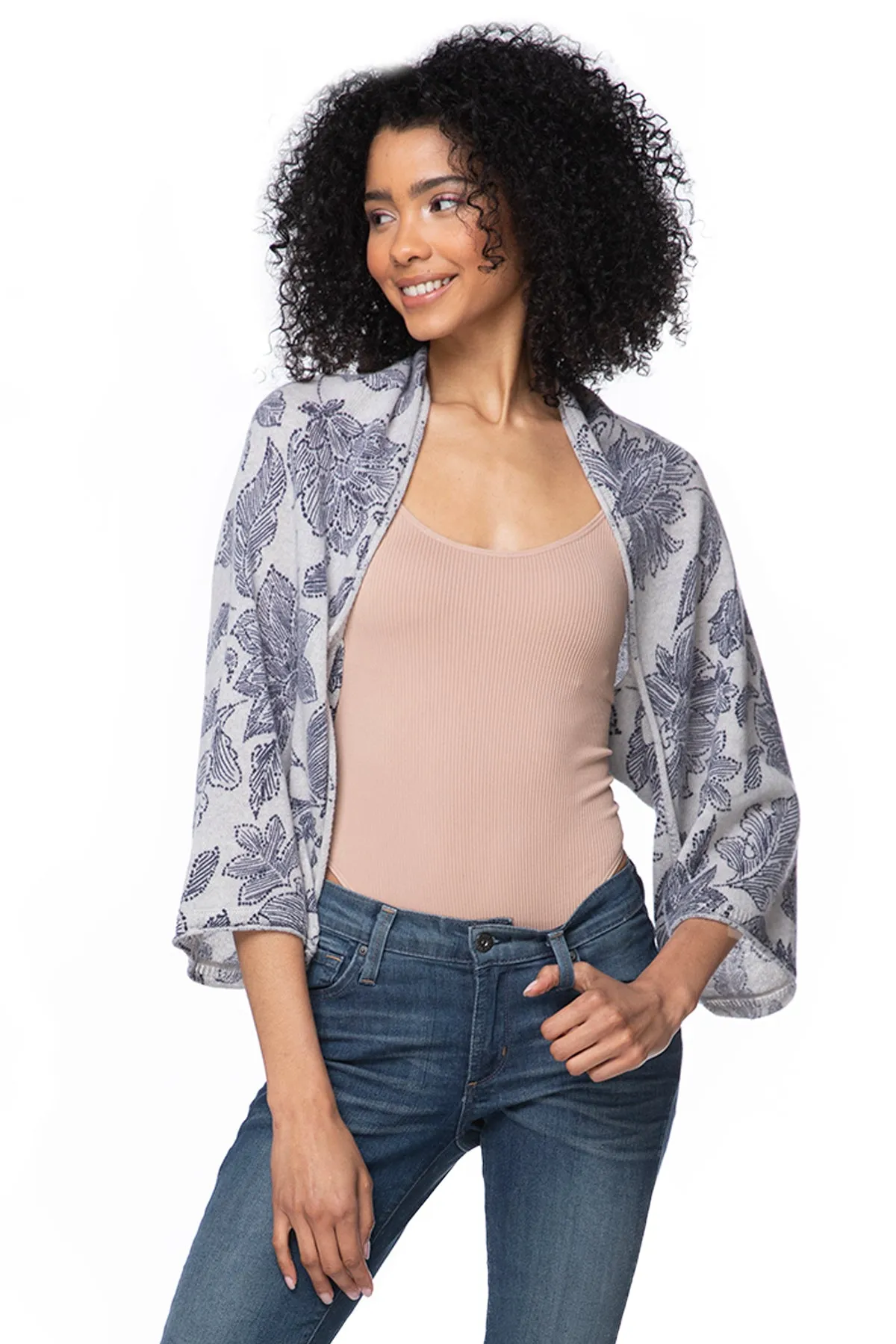 100% Cashmere Printed Ballerina Shrug Sweater