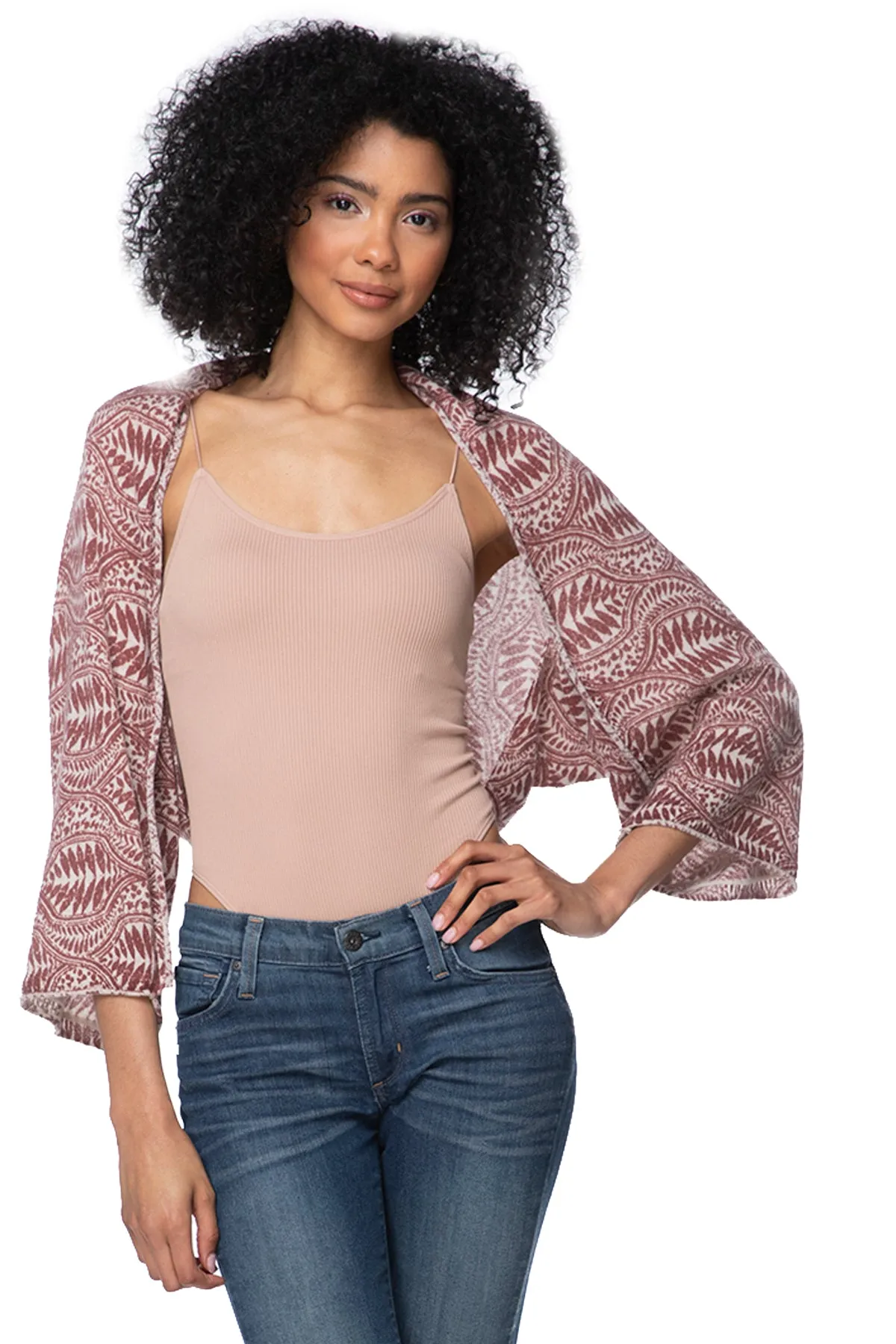 100% Cashmere Printed Ballerina Shrug Sweater