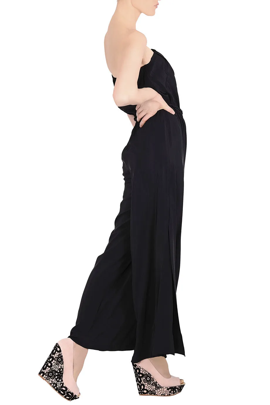 ALICE & TRIXIE CRYSTAL Black Silk Jumpsuit