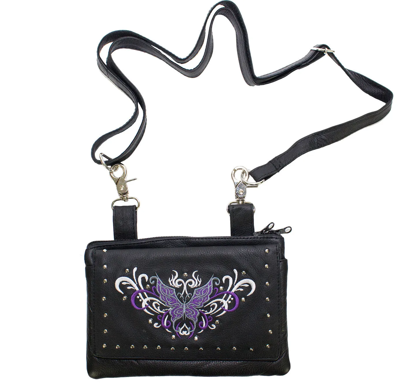 All Naked Cowhide Leather Purple Butterfly Belt Bag