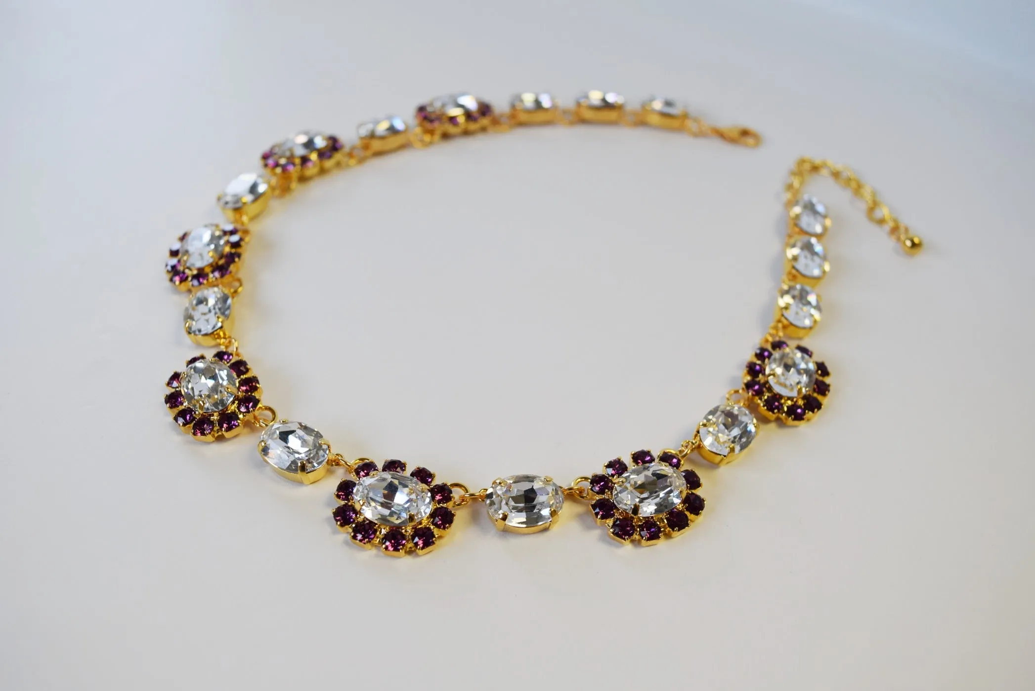 Amethyst and Crystal Swarovski Halo Necklace - Medium Oval