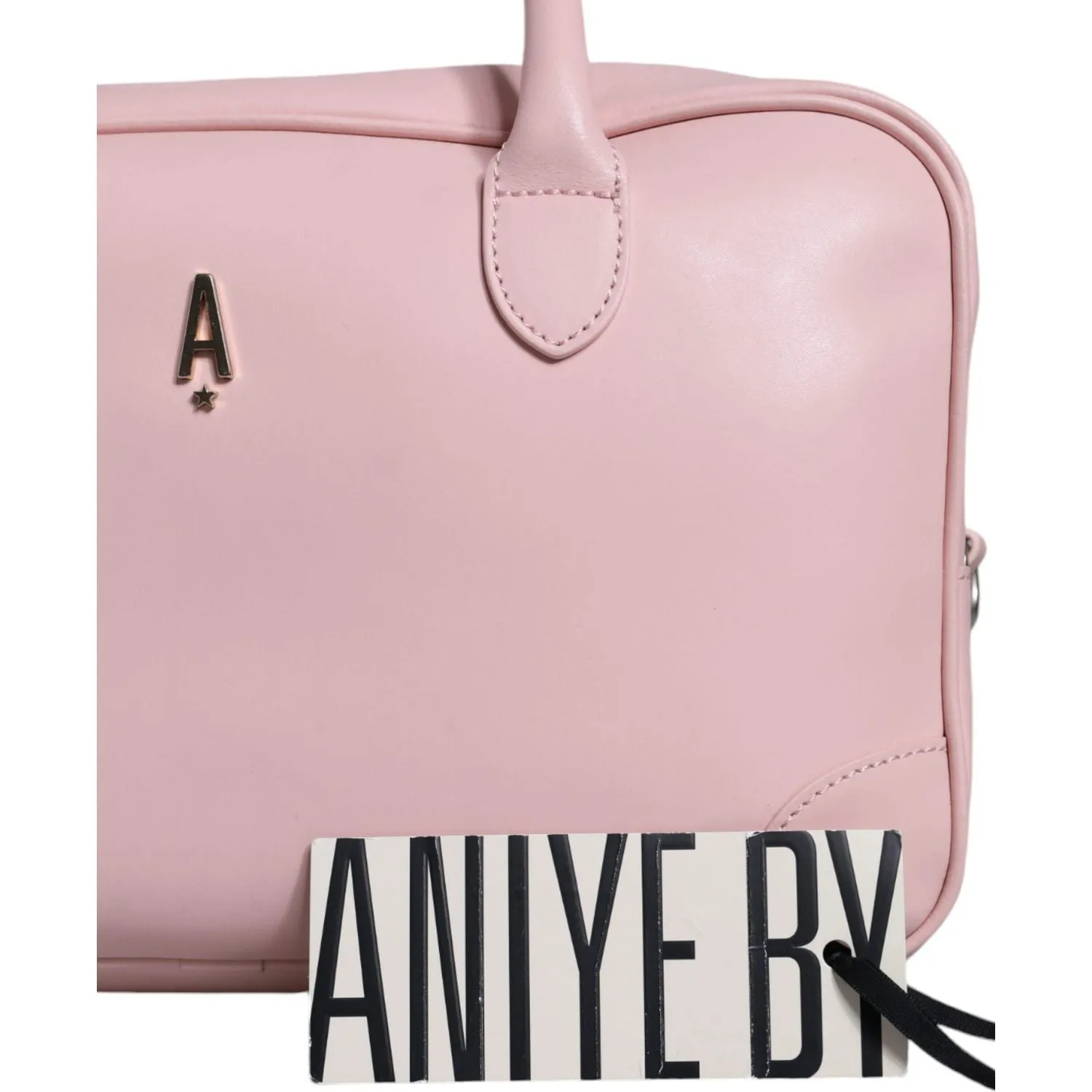 Aniye By Pink Leather Logo Top Handle Duffel Handbag Women Bag