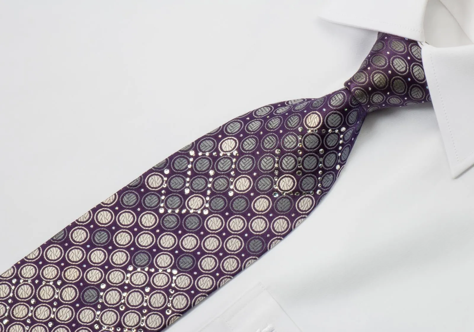 Aquascutum Rhinestone Tie Silver Geometric Dots On Purple With Silver Sparkles