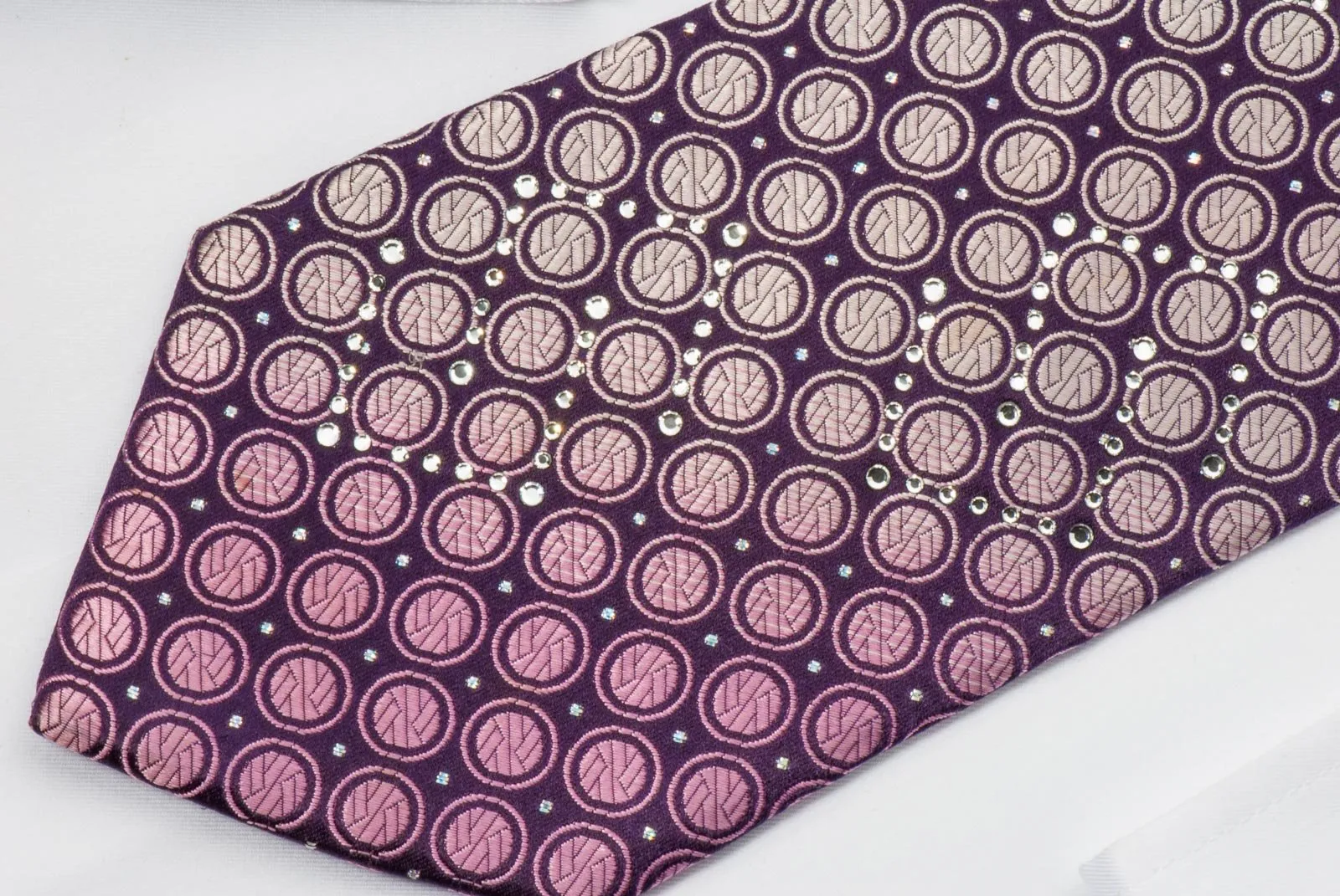 Aquascutum Rhinestone Tie Silver Geometric Dots On Purple With Silver Sparkles