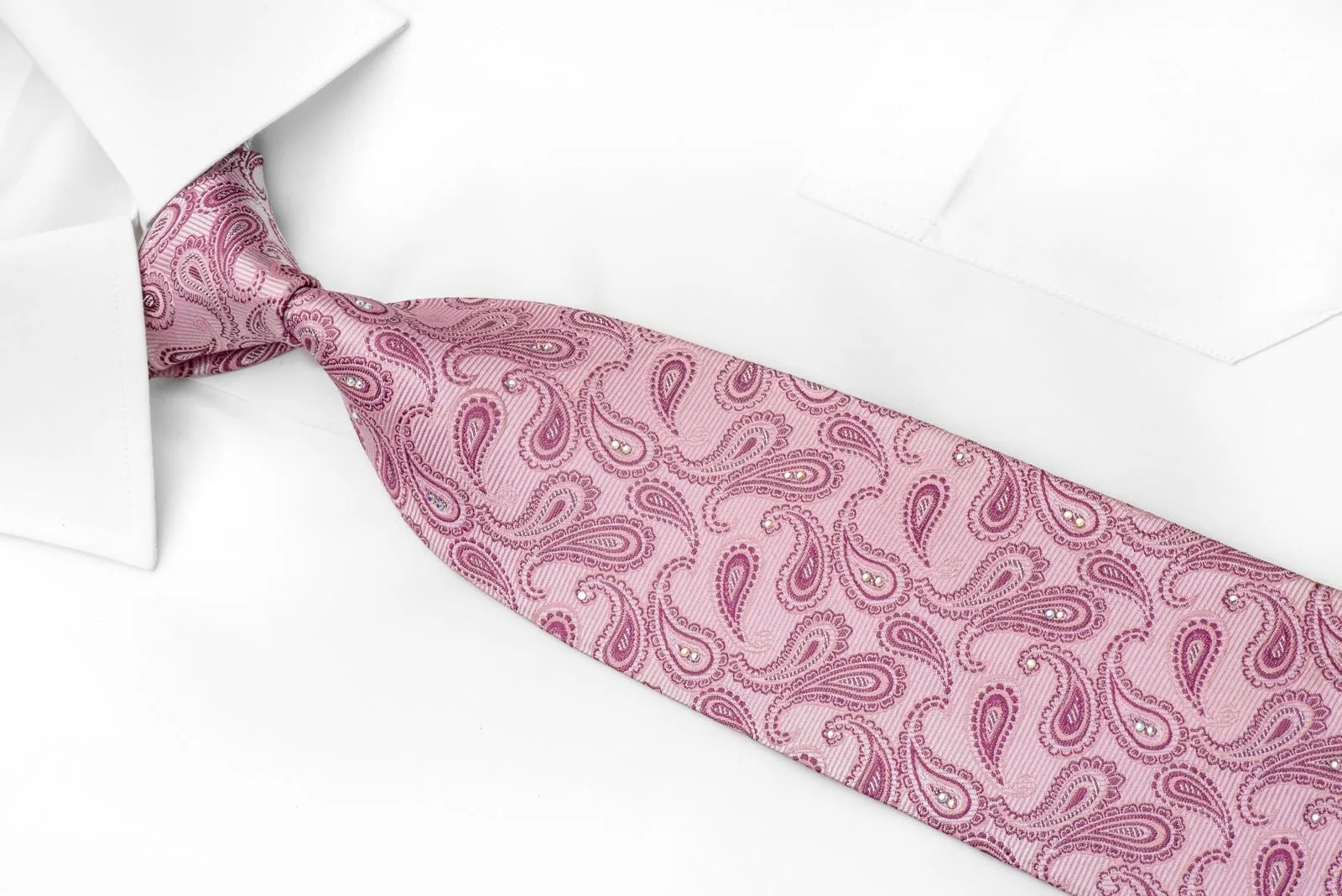 Austin Reed Men's Rhinestone Silk Necktie Paisley On Pink With Silver Sparkles