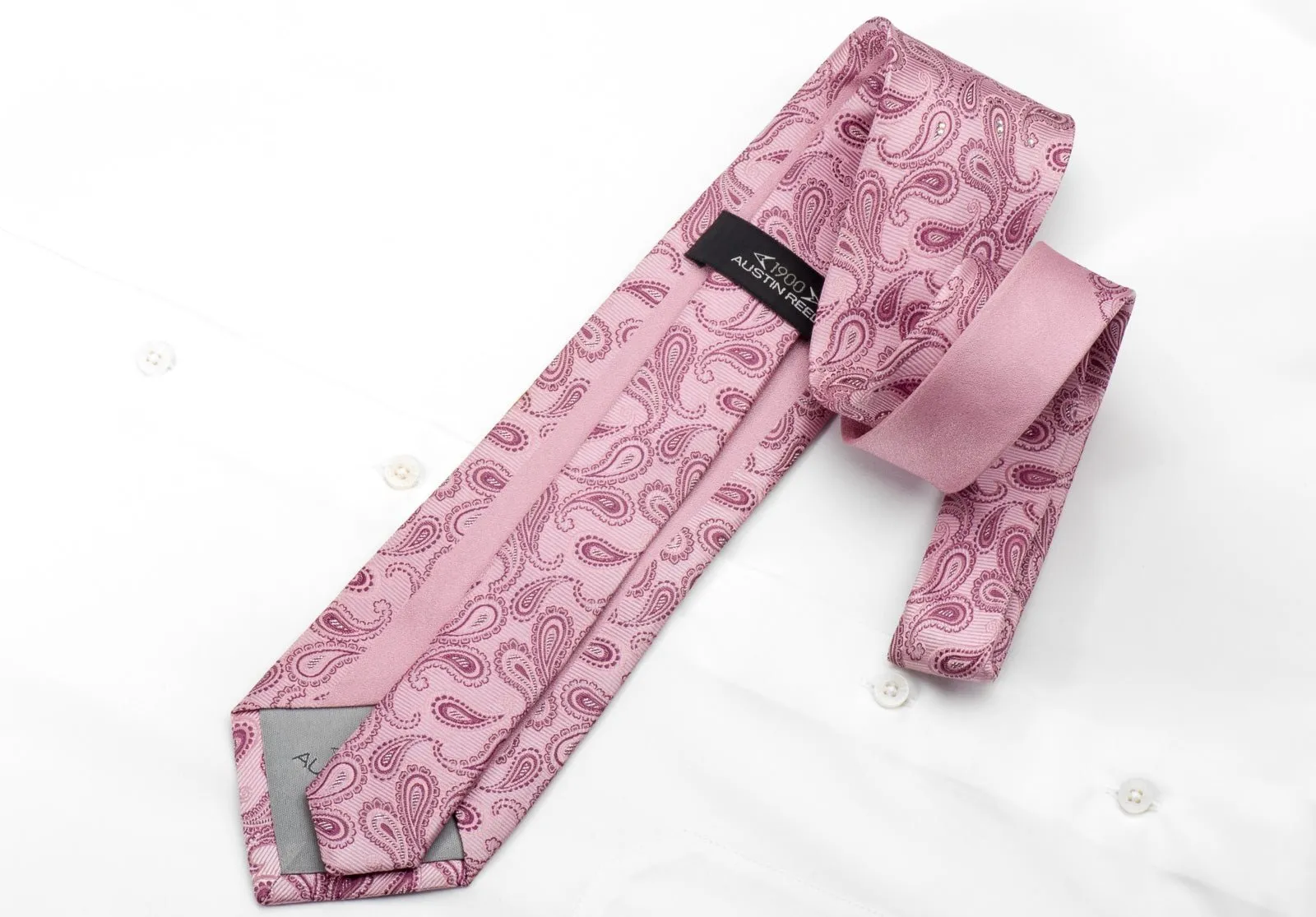 Austin Reed Men's Rhinestone Silk Necktie Paisley On Pink With Silver Sparkles