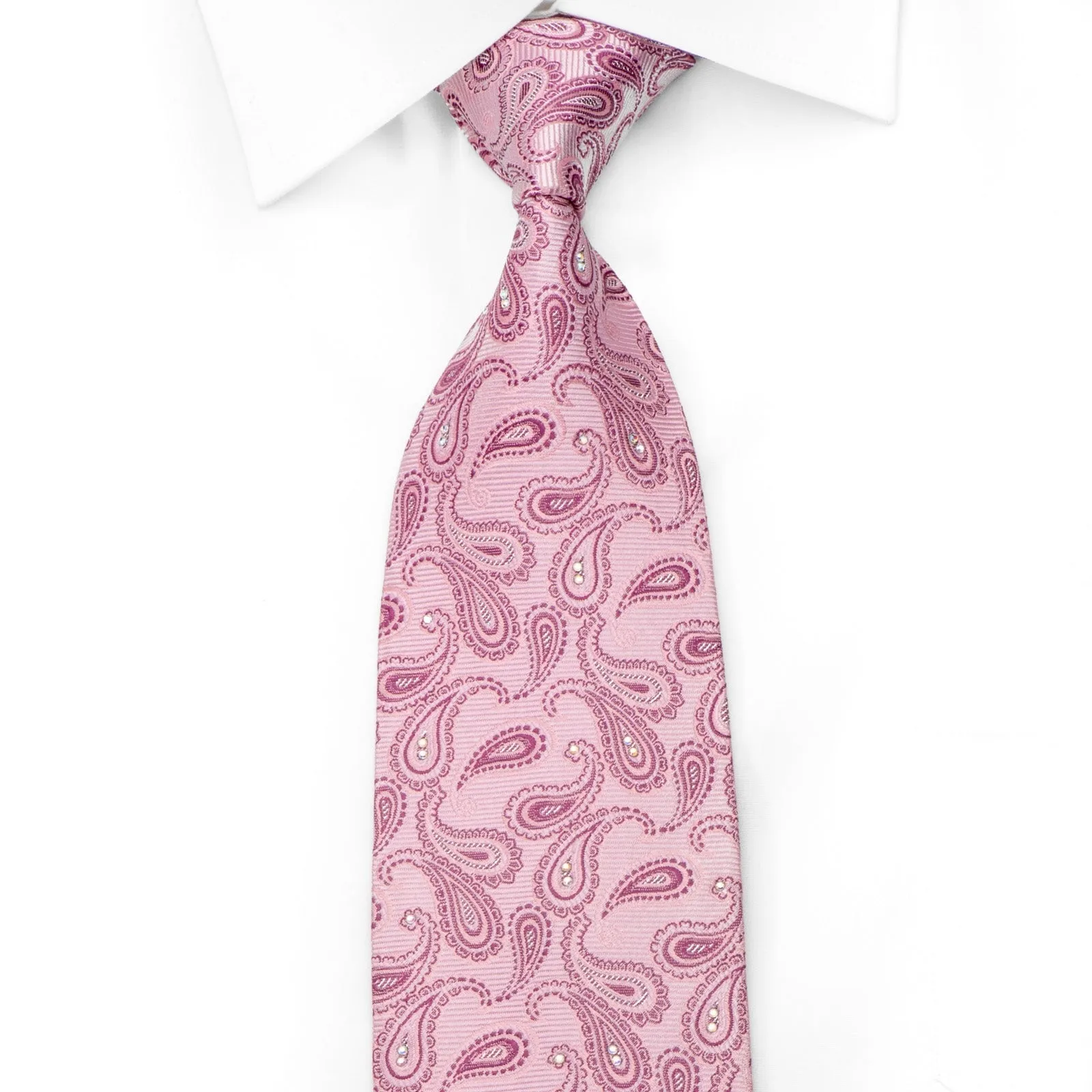 Austin Reed Men's Rhinestone Silk Necktie Paisley On Pink With Silver Sparkles