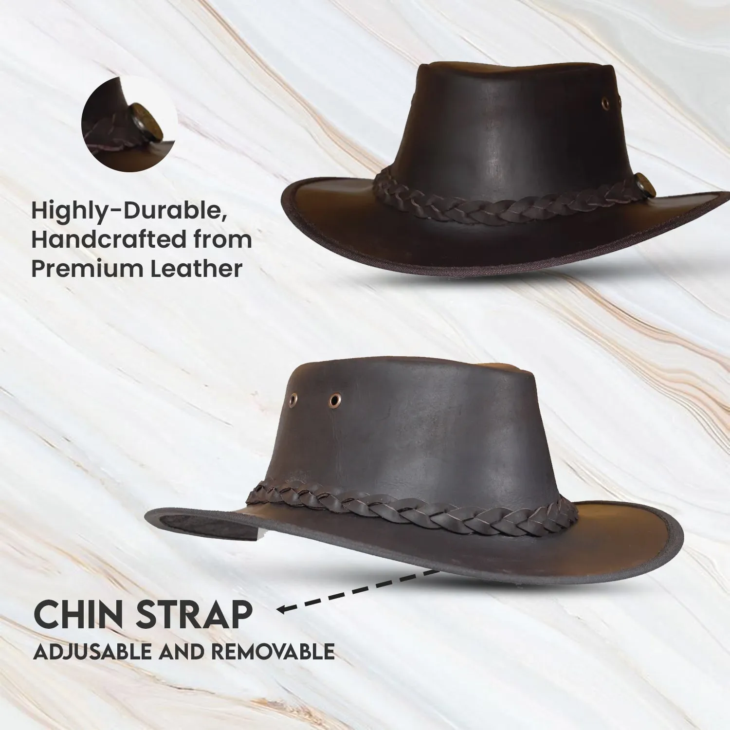 Australian Style Leather Outback Bush Hat Mens Womens Brown