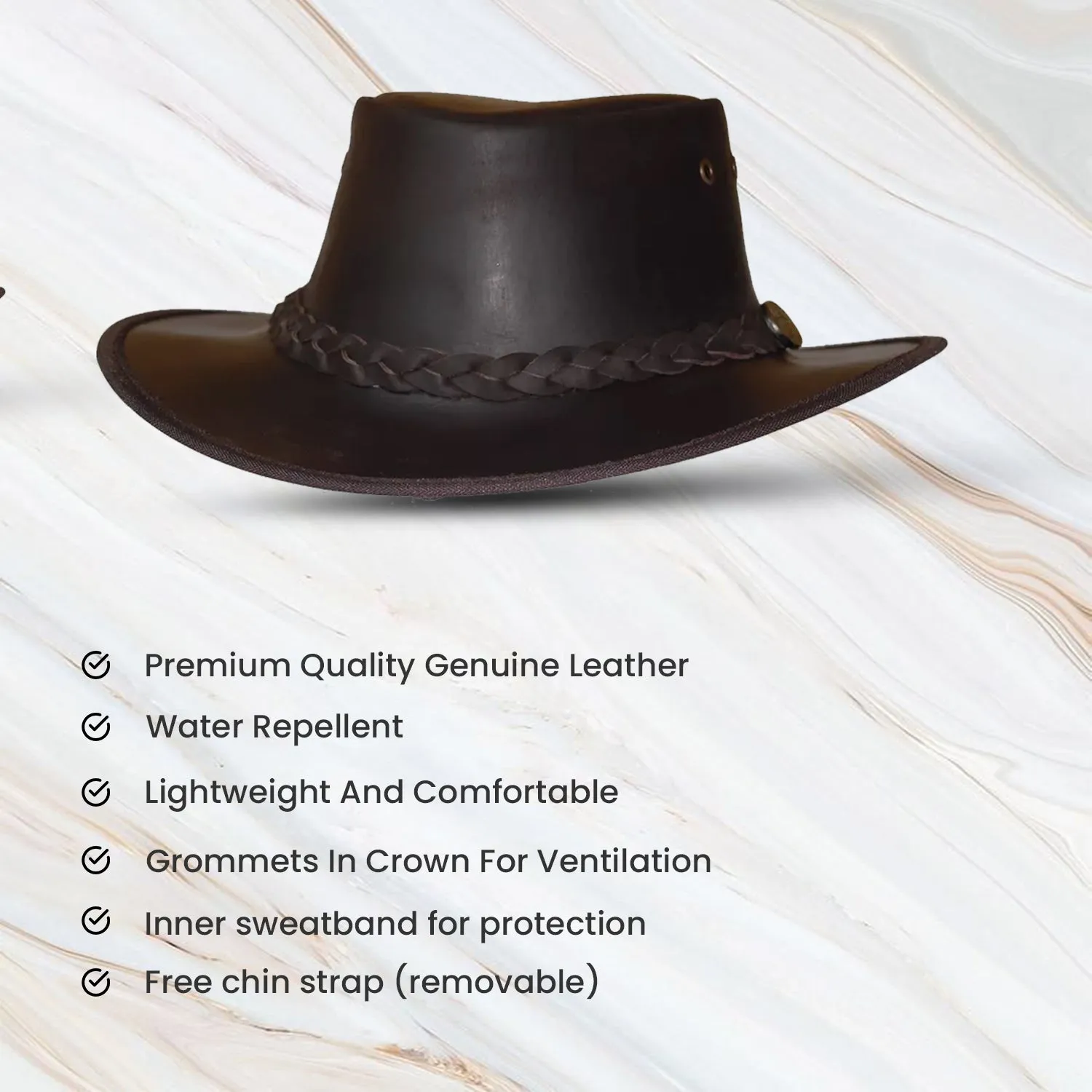 Australian Style Leather Outback Bush Hat Mens Womens Brown