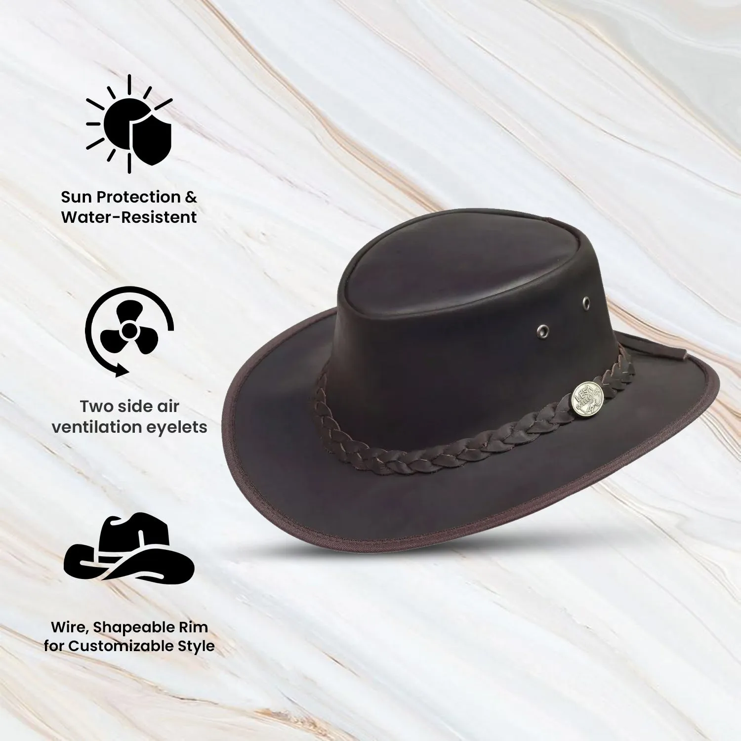 Australian Style Leather Outback Bush Hat Mens Womens Brown