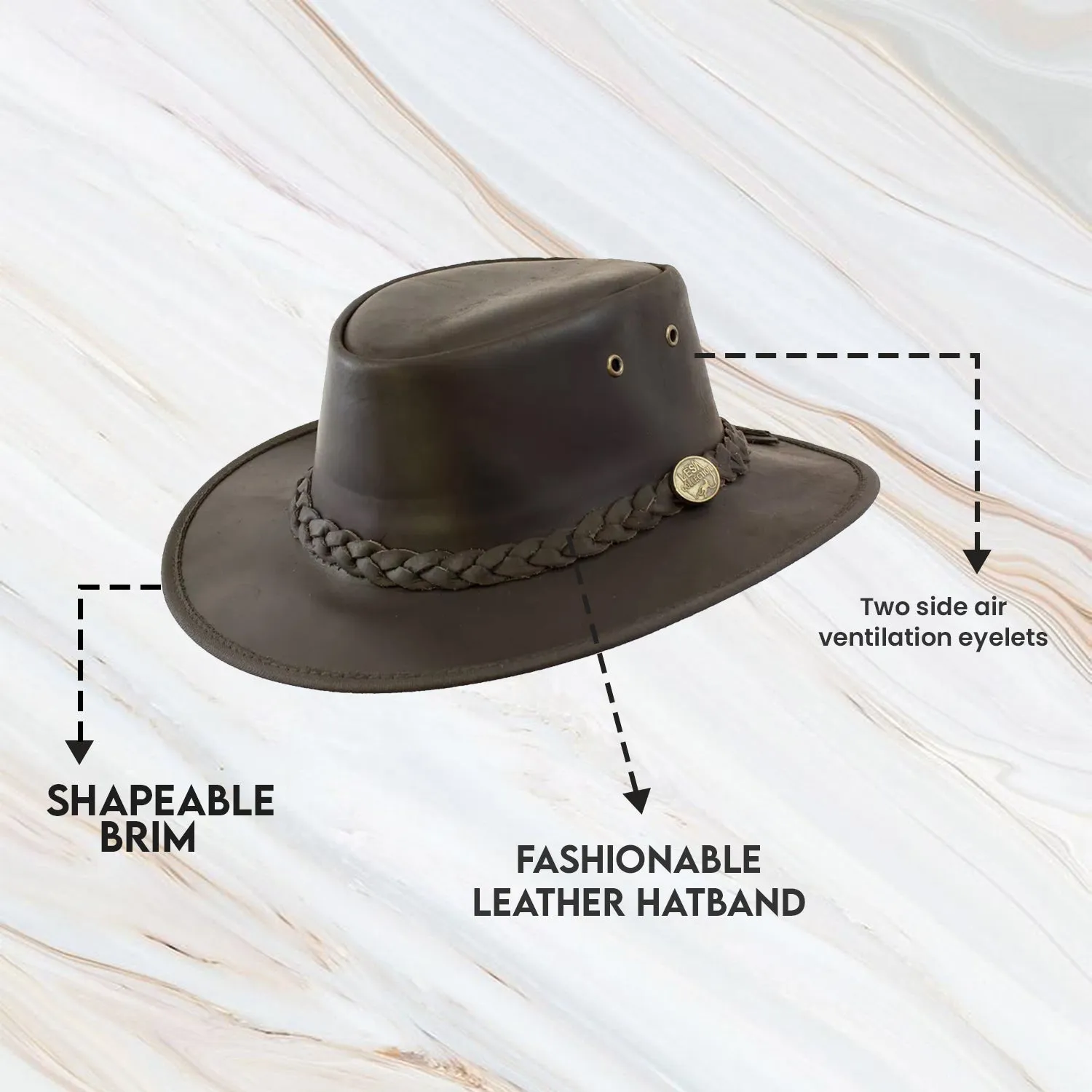 Australian Style Leather Outback Bush Hat Mens Womens Brown