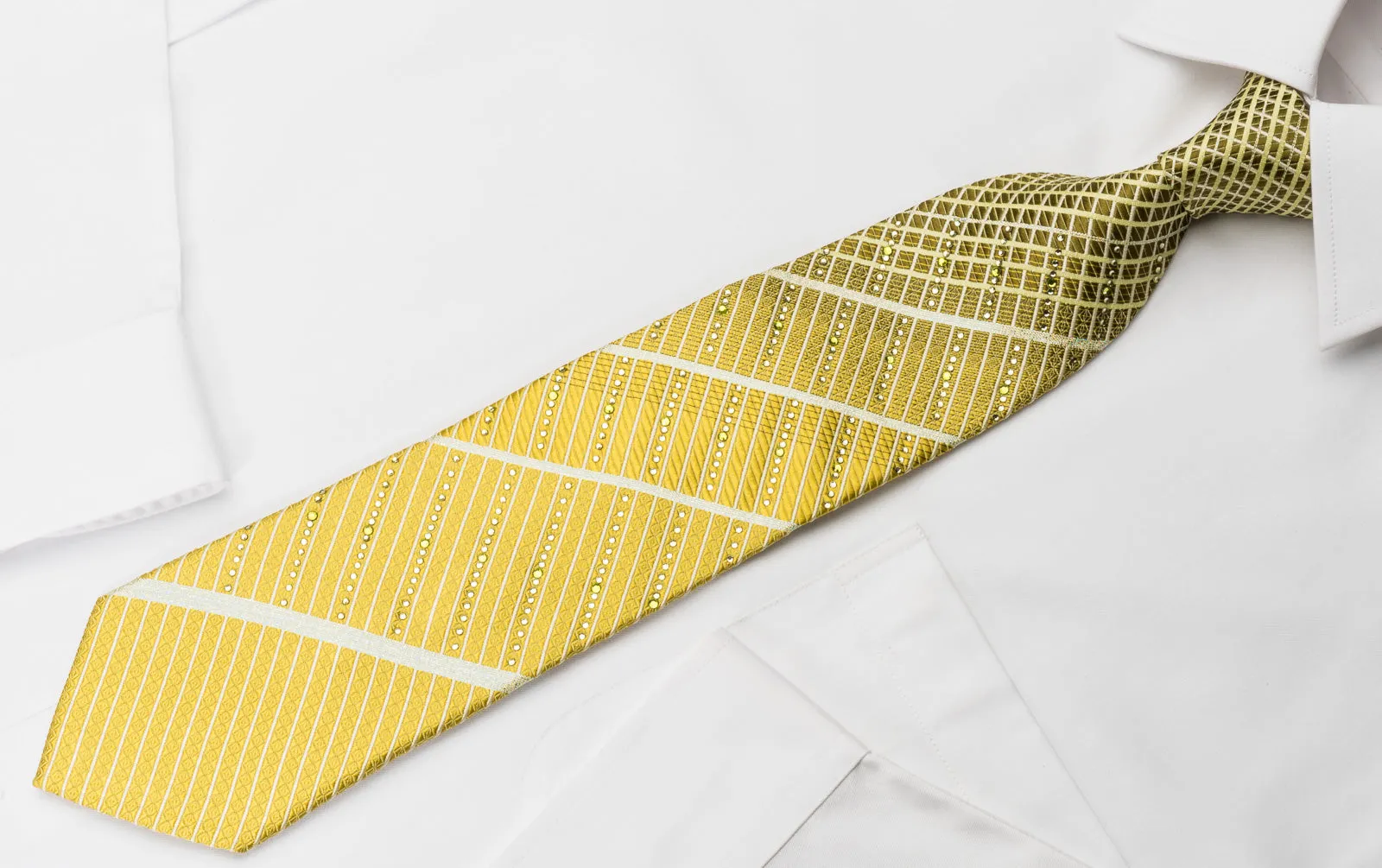 Basic Elle Rhinestone Necktie Yellow Striped With Silver Sparkles