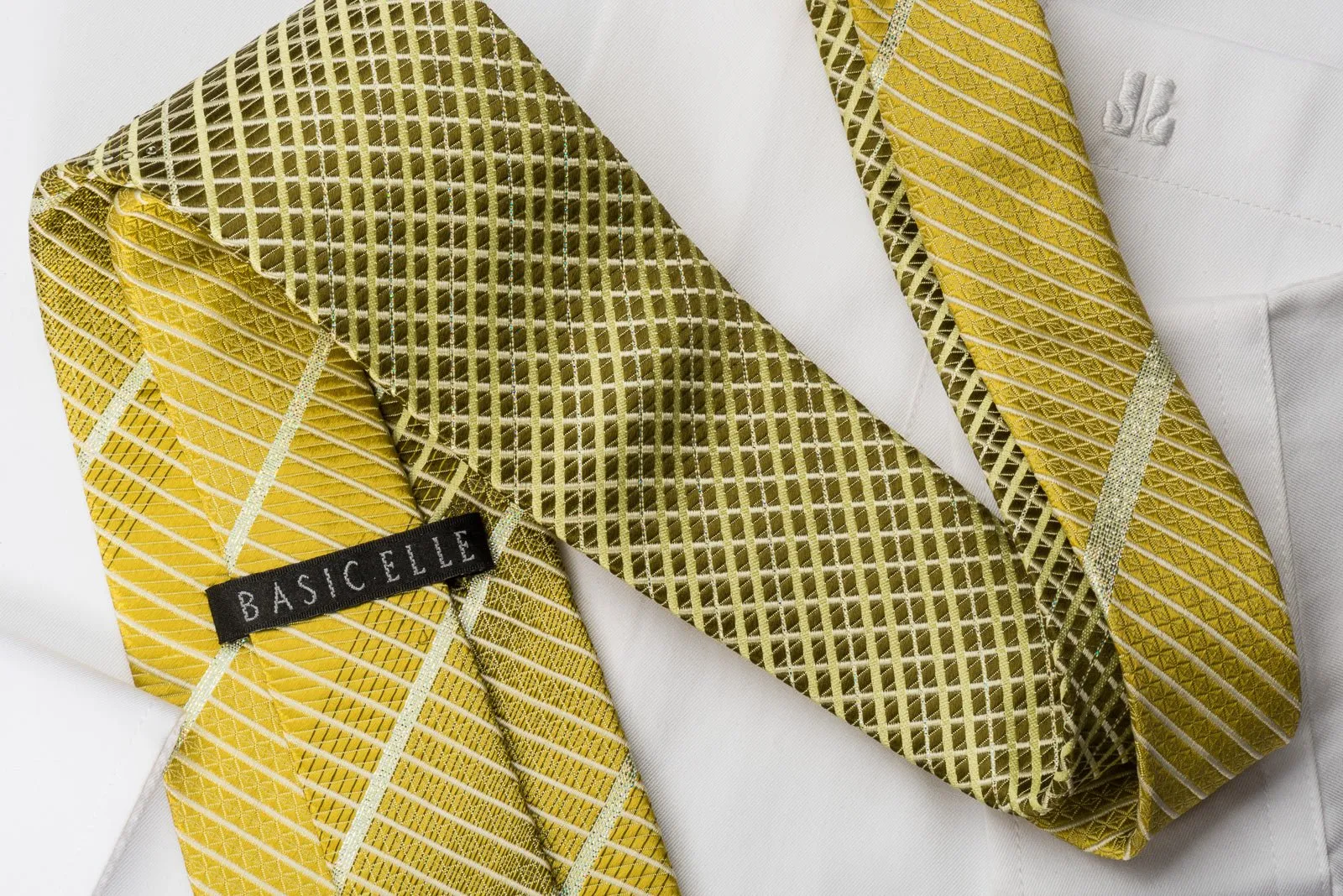 Basic Elle Rhinestone Necktie Yellow Striped With Silver Sparkles