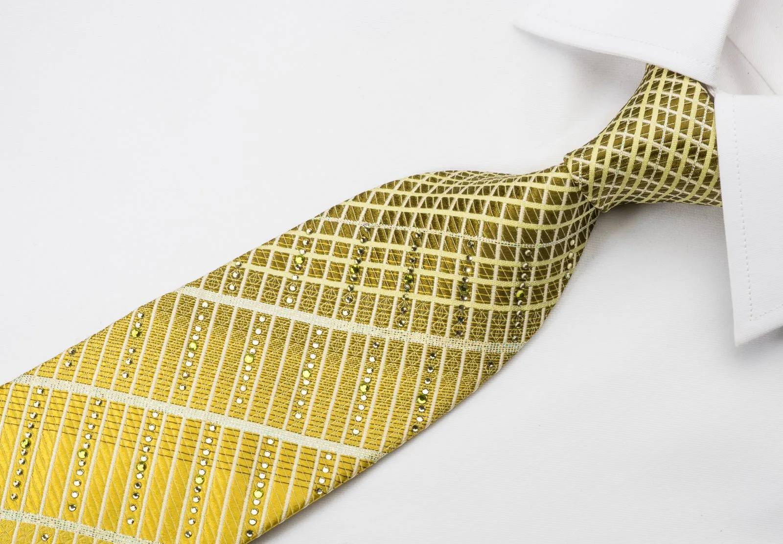 Basic Elle Rhinestone Necktie Yellow Striped With Silver Sparkles