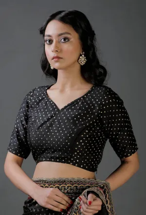 Black Raw Silk Block Printed Blouse