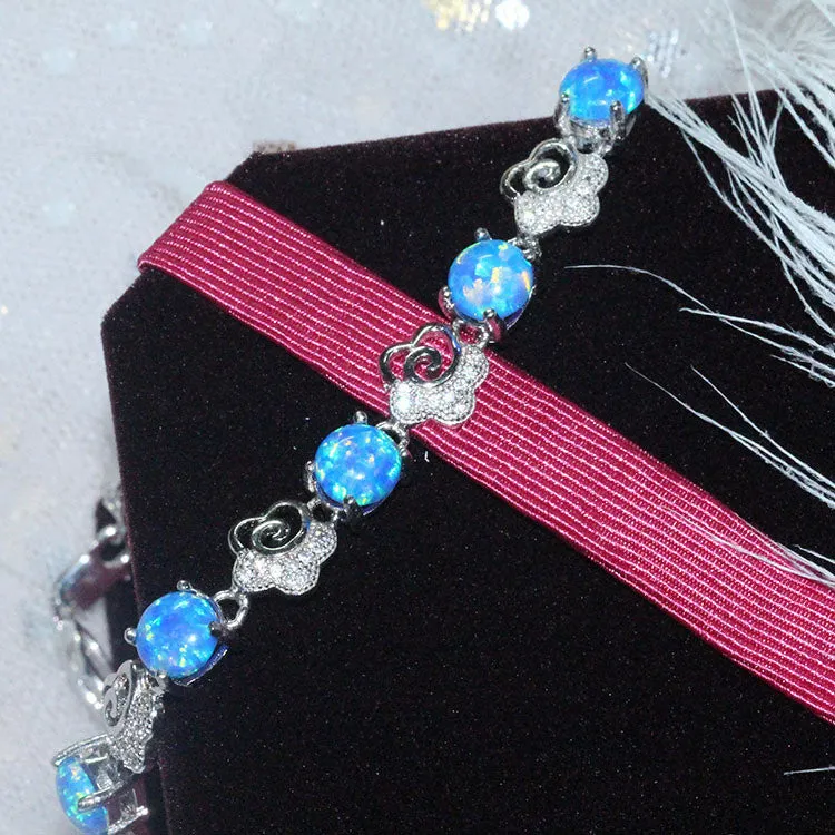 Blue Opal Bracelet Silver Jewelry Colorful