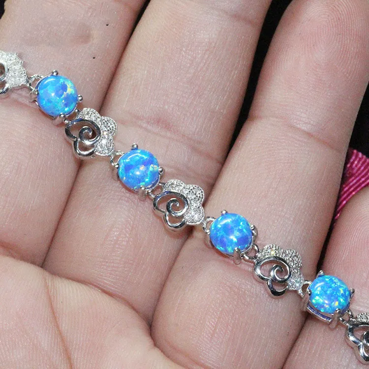 Blue Opal Bracelet Silver Jewelry Colorful