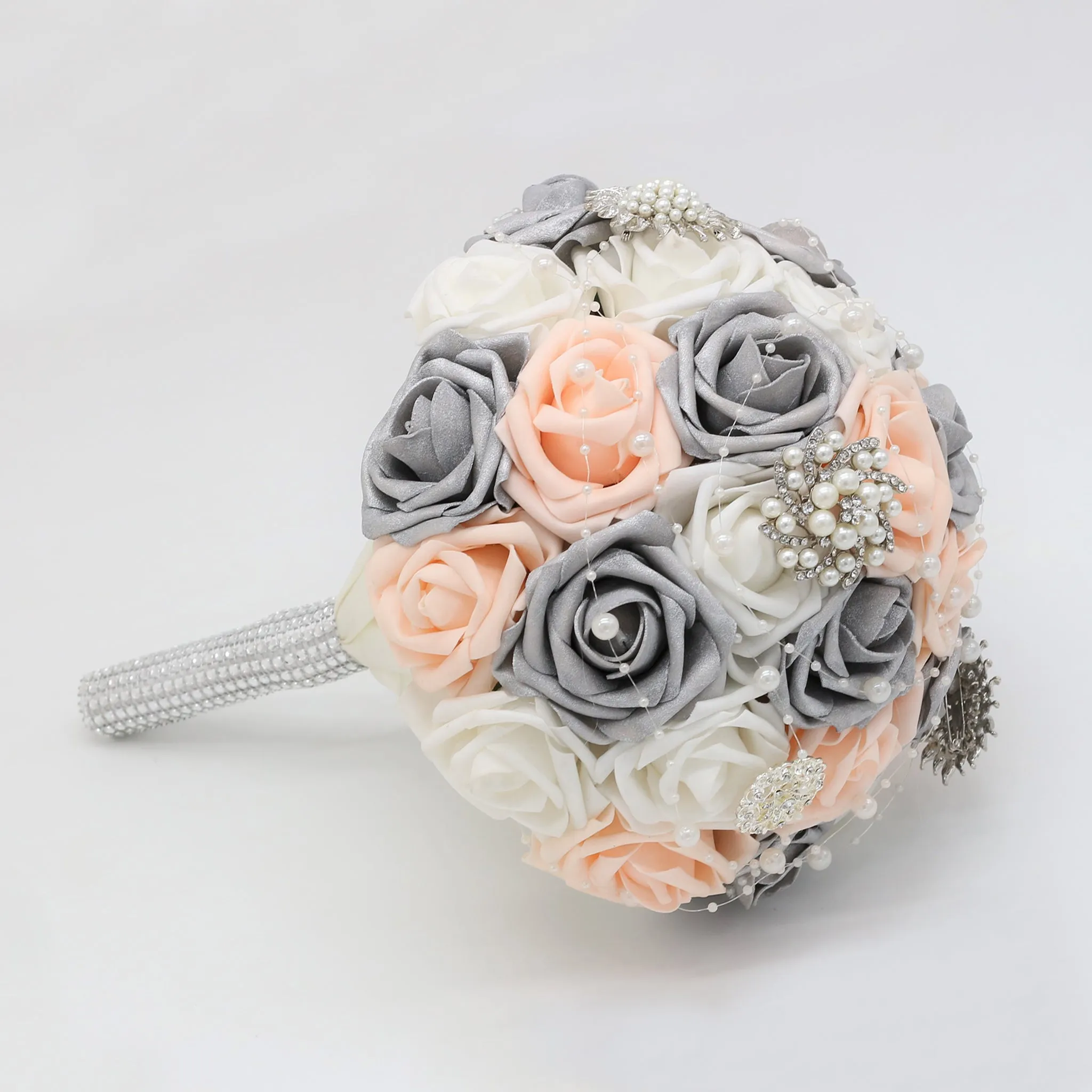 Blush Silver Bridal Bouquet Artificial Brooch Bouquet