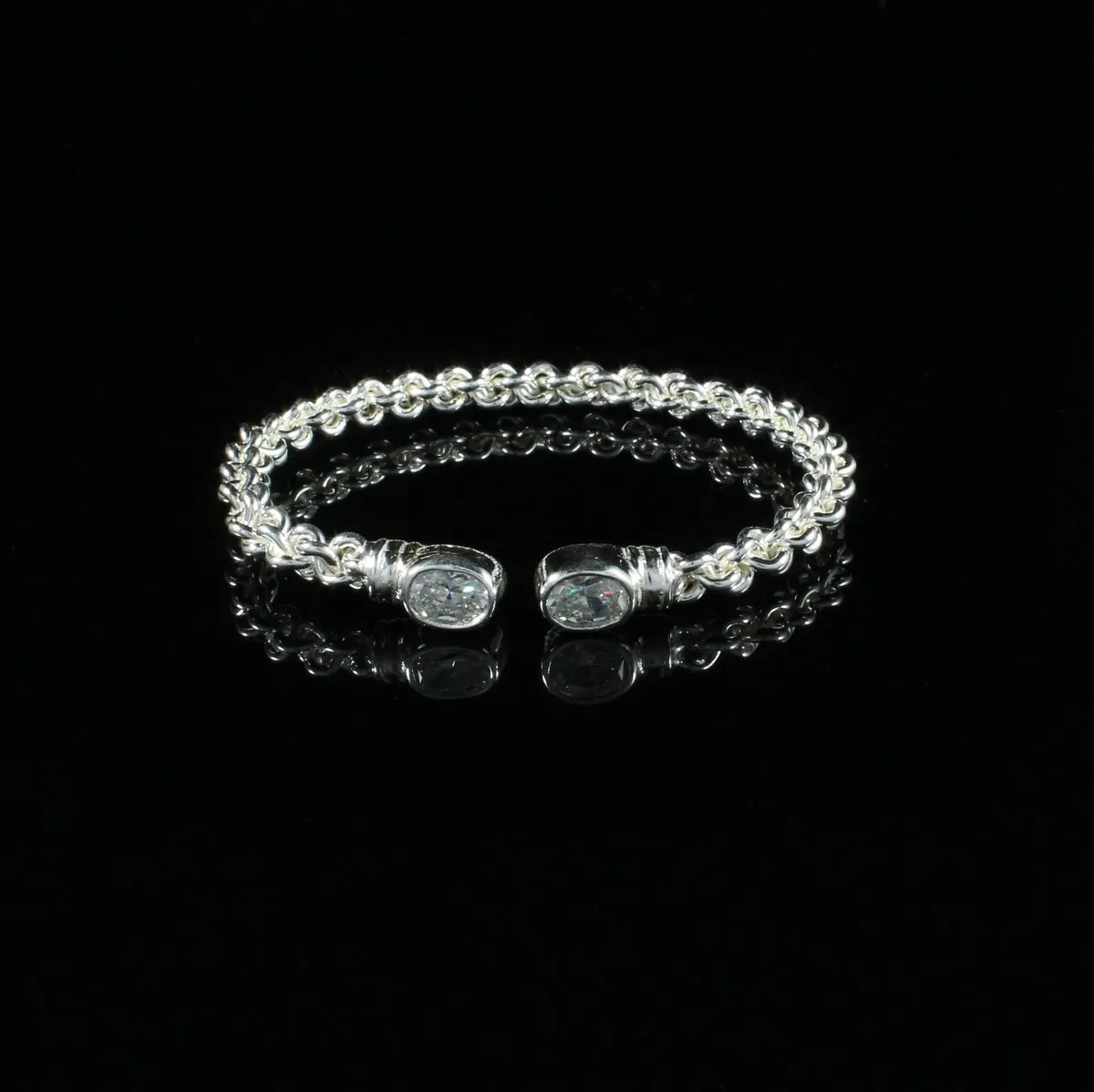 Braided Flexible  Bangle with Lab Created White CZ April Birthstone