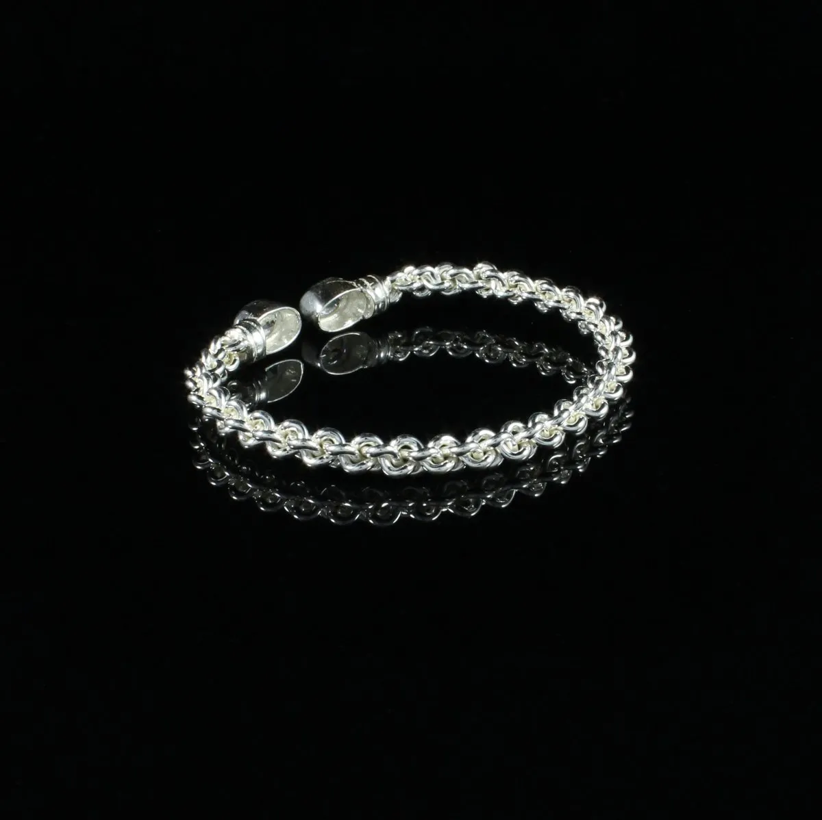 Braided Flexible  Bangle with Lab Created White CZ April Birthstone