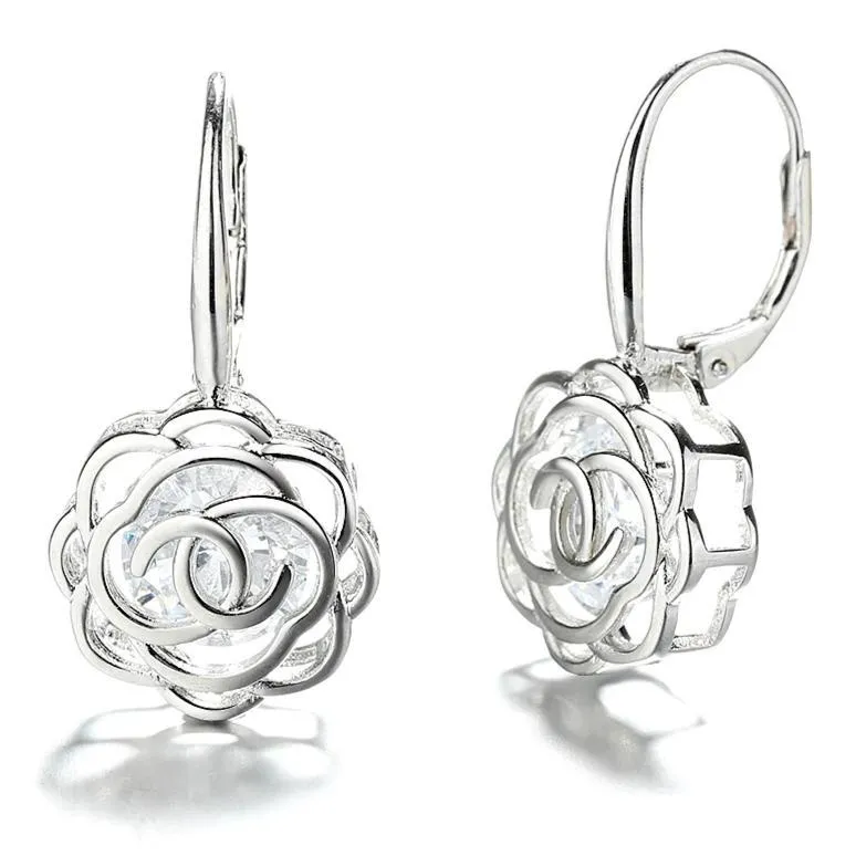 Caged Swarovski Crystal Rose Lever Back Earrings