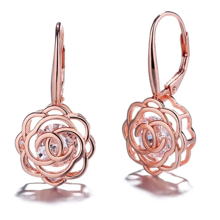 Caged Swarovski Crystal Rose Lever Back Earrings