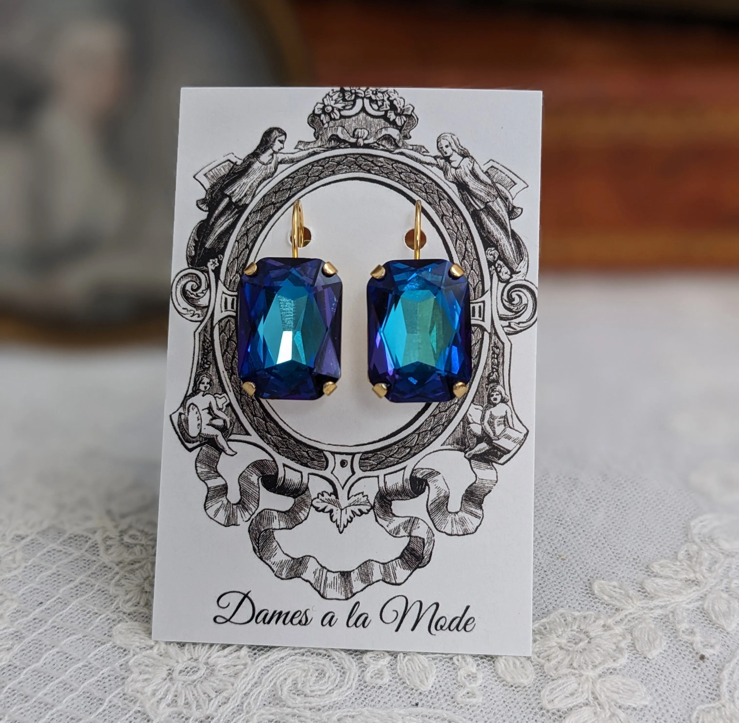 Capri Blue Aurora Earrings - Large Octagon