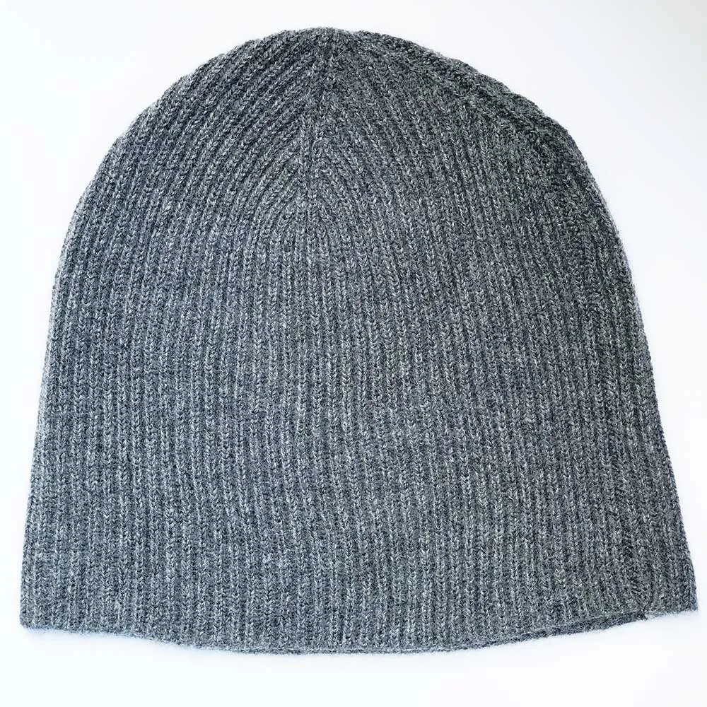 Cashmere Beanie Grey Ribbed