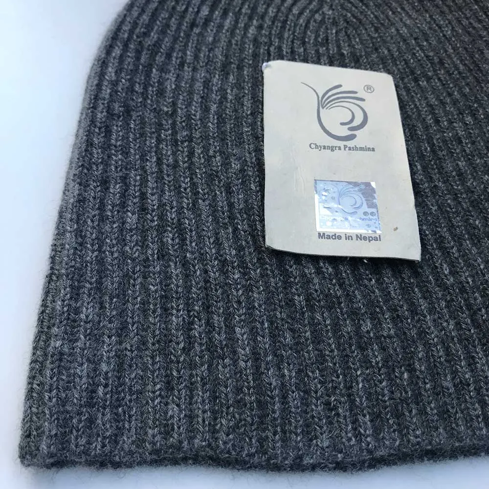 Cashmere Beanie Grey Ribbed