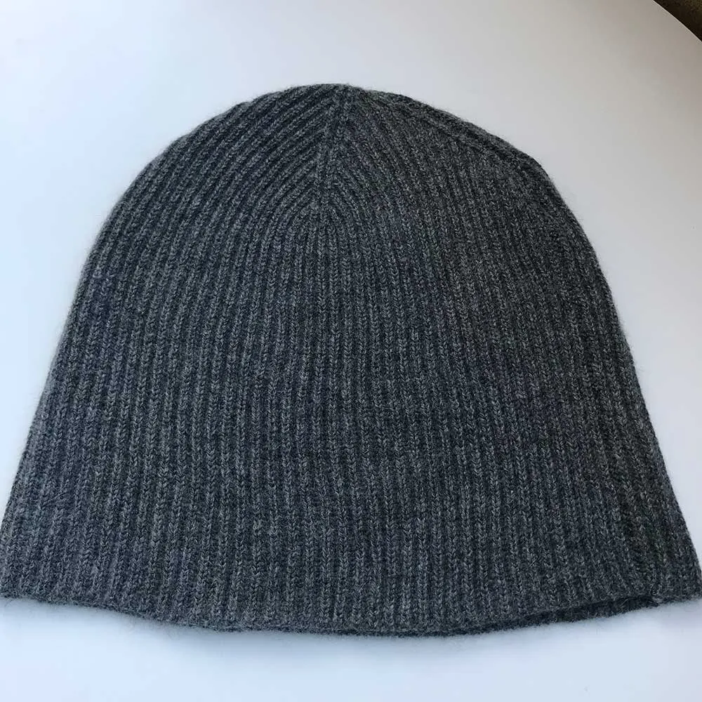 Cashmere Beanie Grey Ribbed