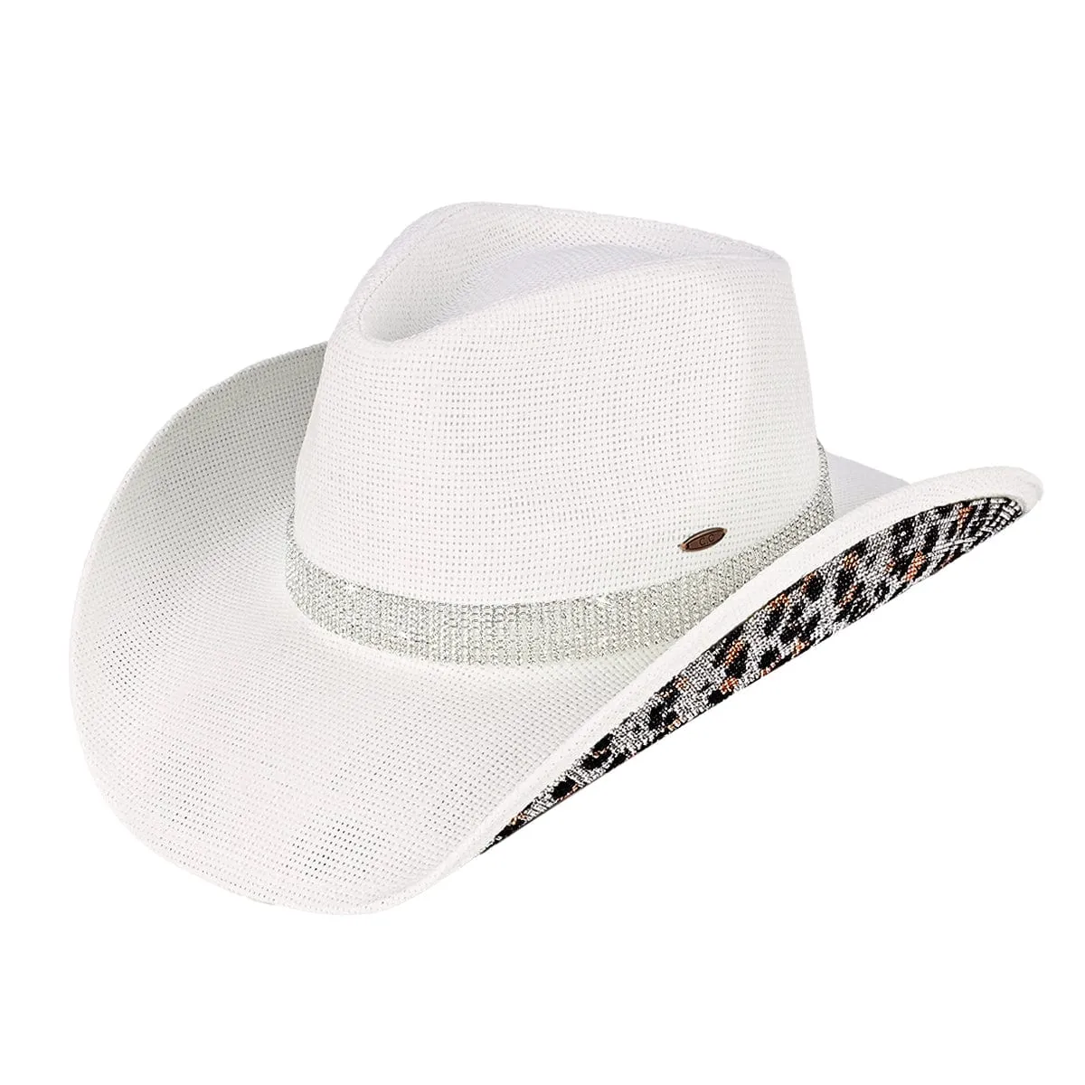 CBC0033WHT Luxury Cowgirl Hat with Leopard rhinestone