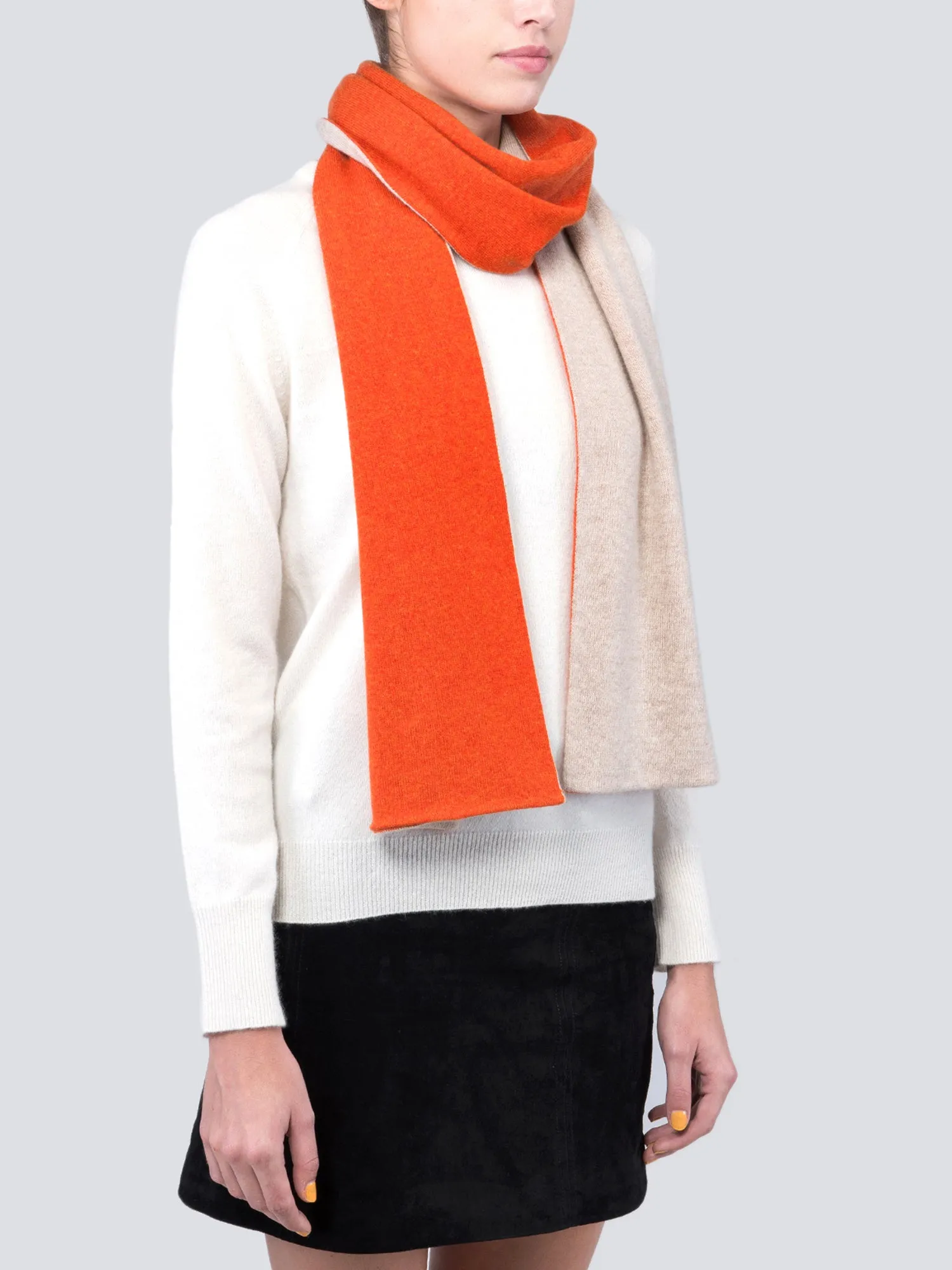 Colorblock Cashmere Scarf_Orange/Oatmeal