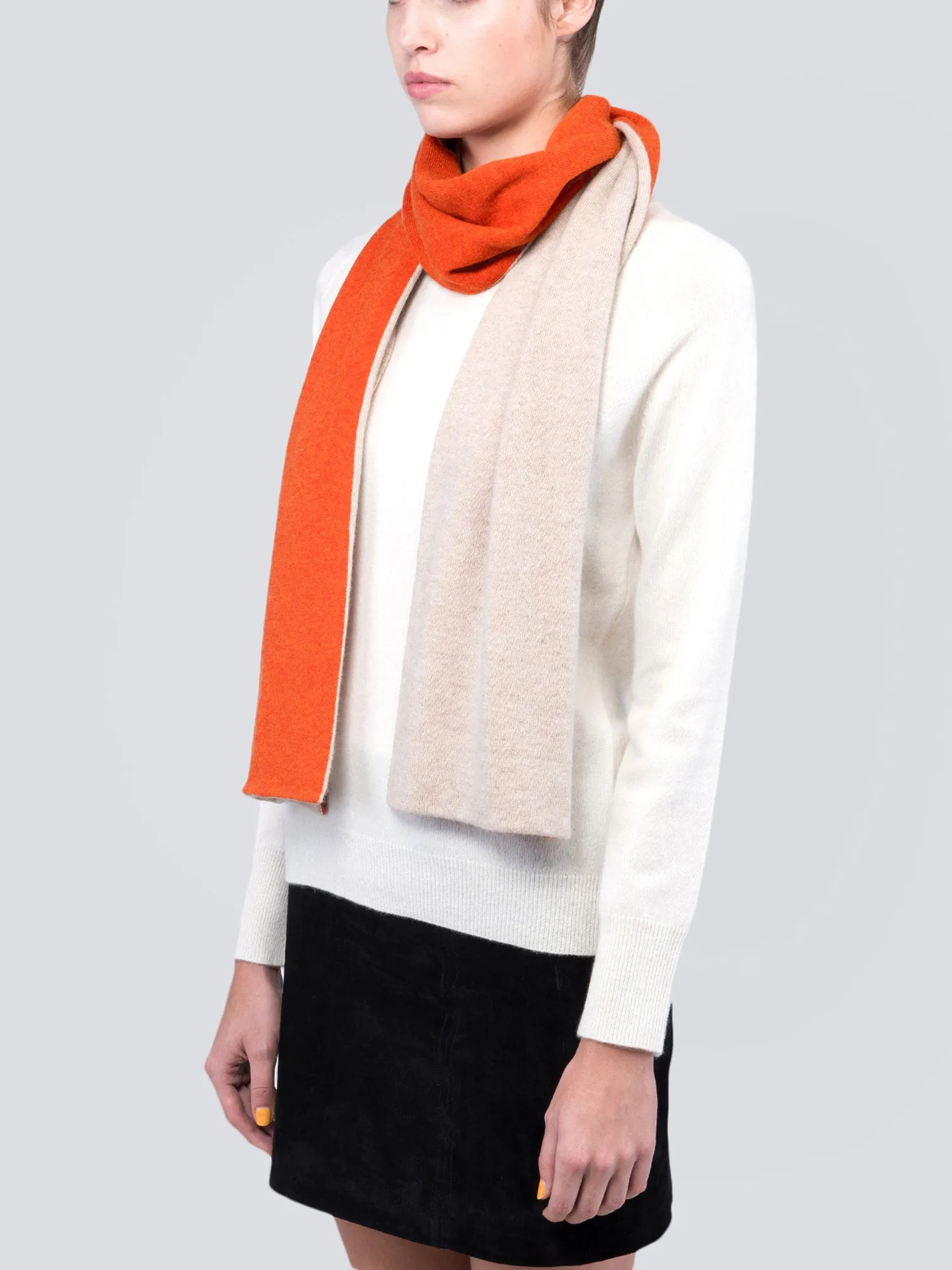 Colorblock Cashmere Scarf_Orange/Oatmeal