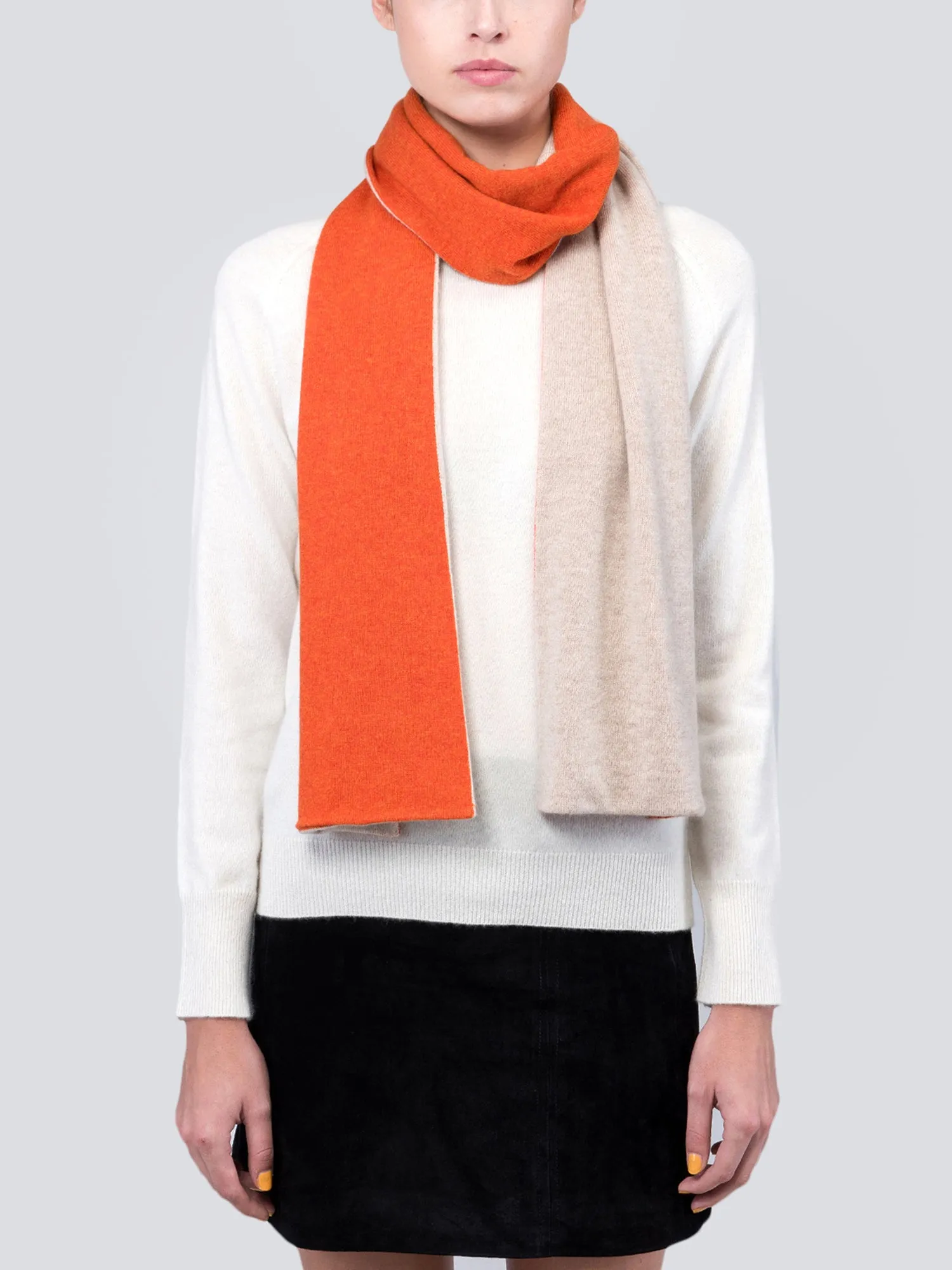 Colorblock Cashmere Scarf_Orange/Oatmeal