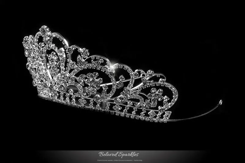 Corina Victorian Floral Silver Tiara | Swarovski Crystal