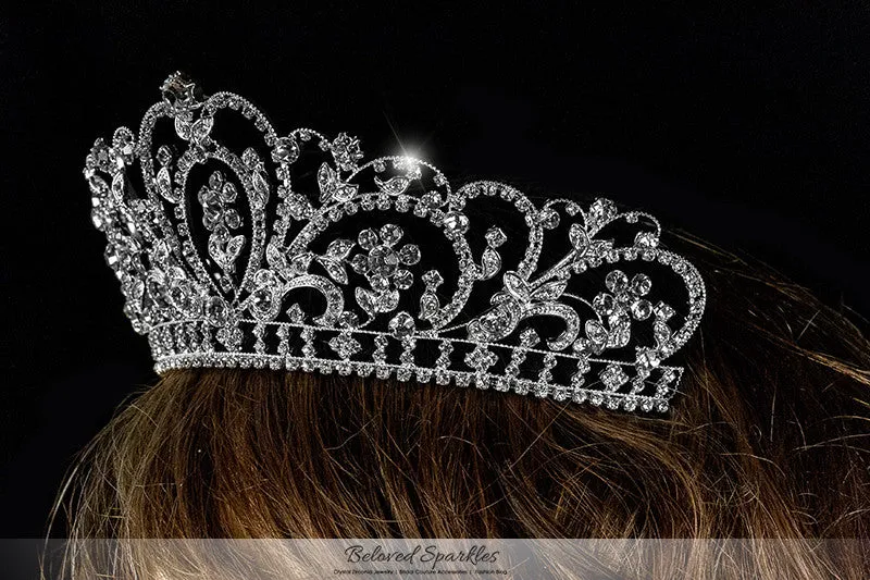 Corina Victorian Floral Silver Tiara | Swarovski Crystal