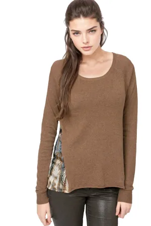 Crewneck Cotton-Cashmere Sweater with Silk Back Panel