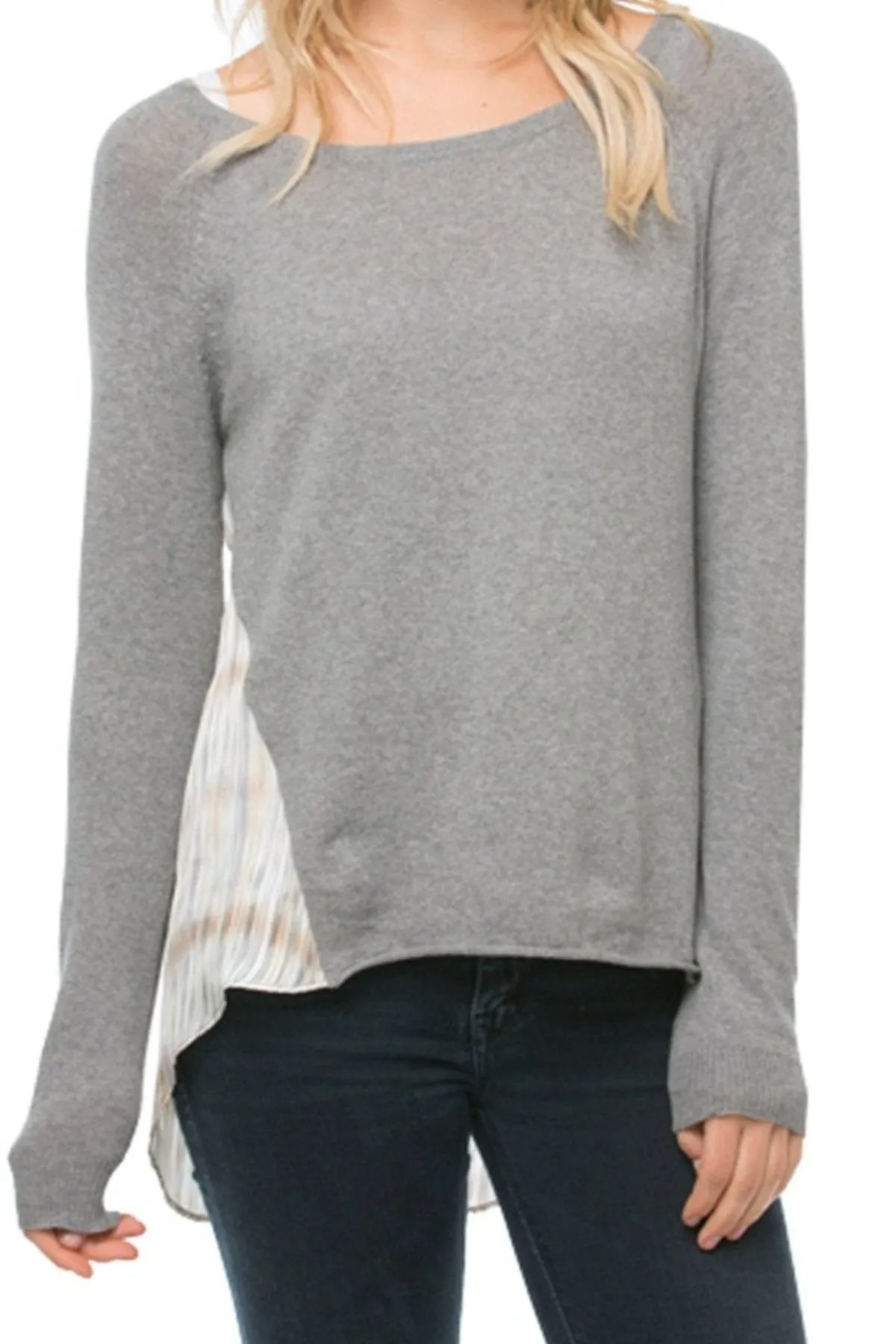 Crewneck Cotton-Cashmere Sweater with Silk Back Panel