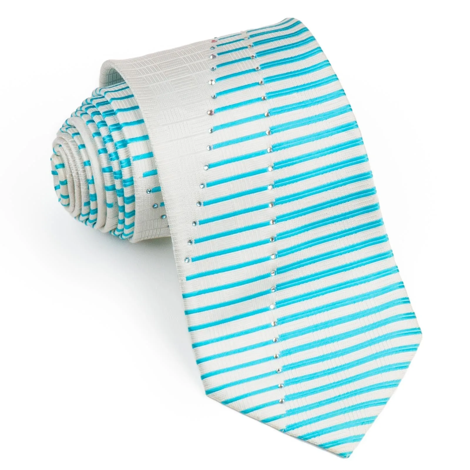 Daniel Hechter Silk Neck Tie Blue Stripes On White With Rhinestones 3 1/2 Inch