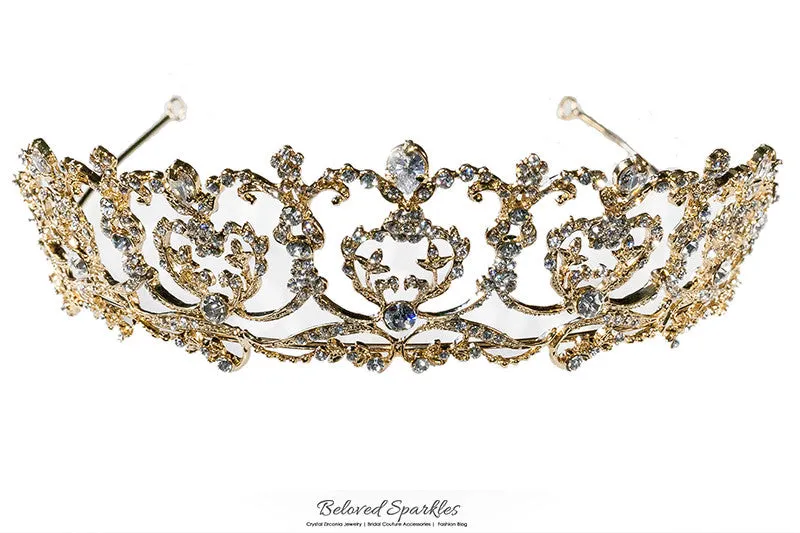 Diana Vintage Art Deco Heart Gold Tiara | Swarovski Crystal