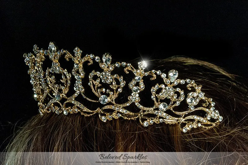 Diana Vintage Art Deco Heart Gold Tiara | Swarovski Crystal