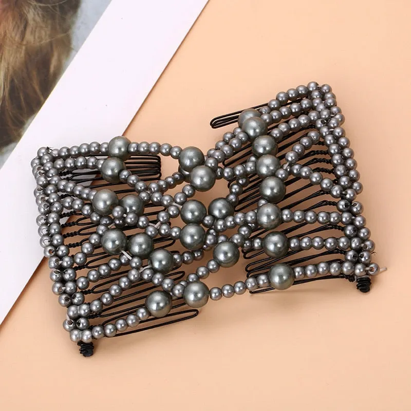 DIY Hair Accessories Pearl Beaded Elastic Hair Claw Hairpin