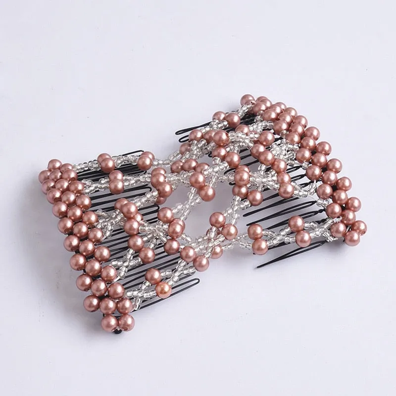 DIY Hair Accessories Pearl Beaded Elastic Hair Claw Hairpin