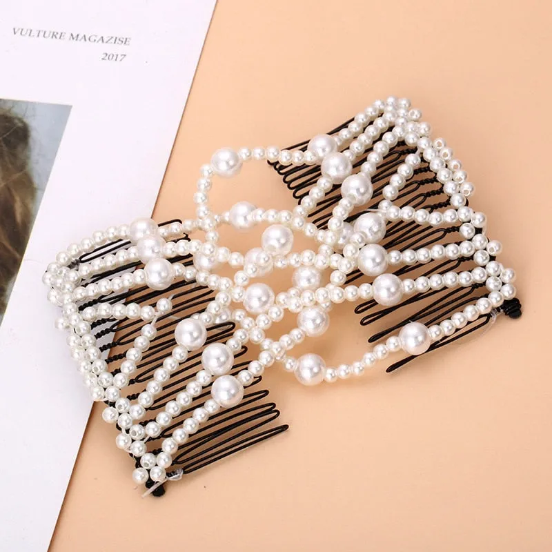 DIY Hair Accessories Pearl Beaded Elastic Hair Claw Hairpin