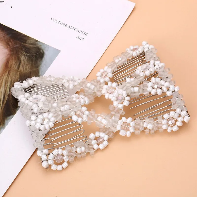 DIY Hair Accessories Pearl Beaded Elastic Hair Claw Hairpin