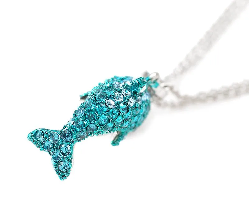 Dolphin Bling Swarovski Crystal Necklace - Ice Blue